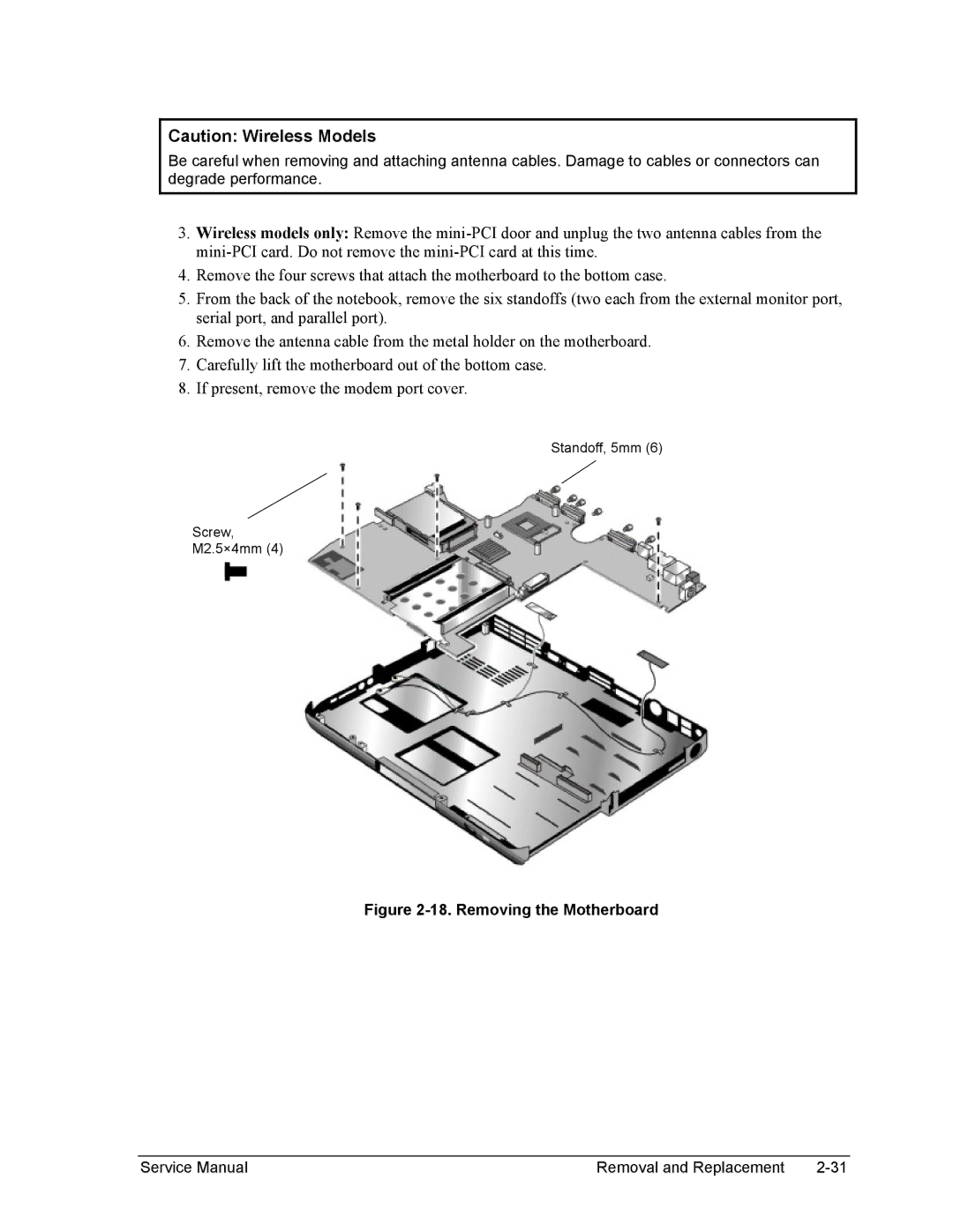 HP 2100, 1100 manual Removing the Motherboard 