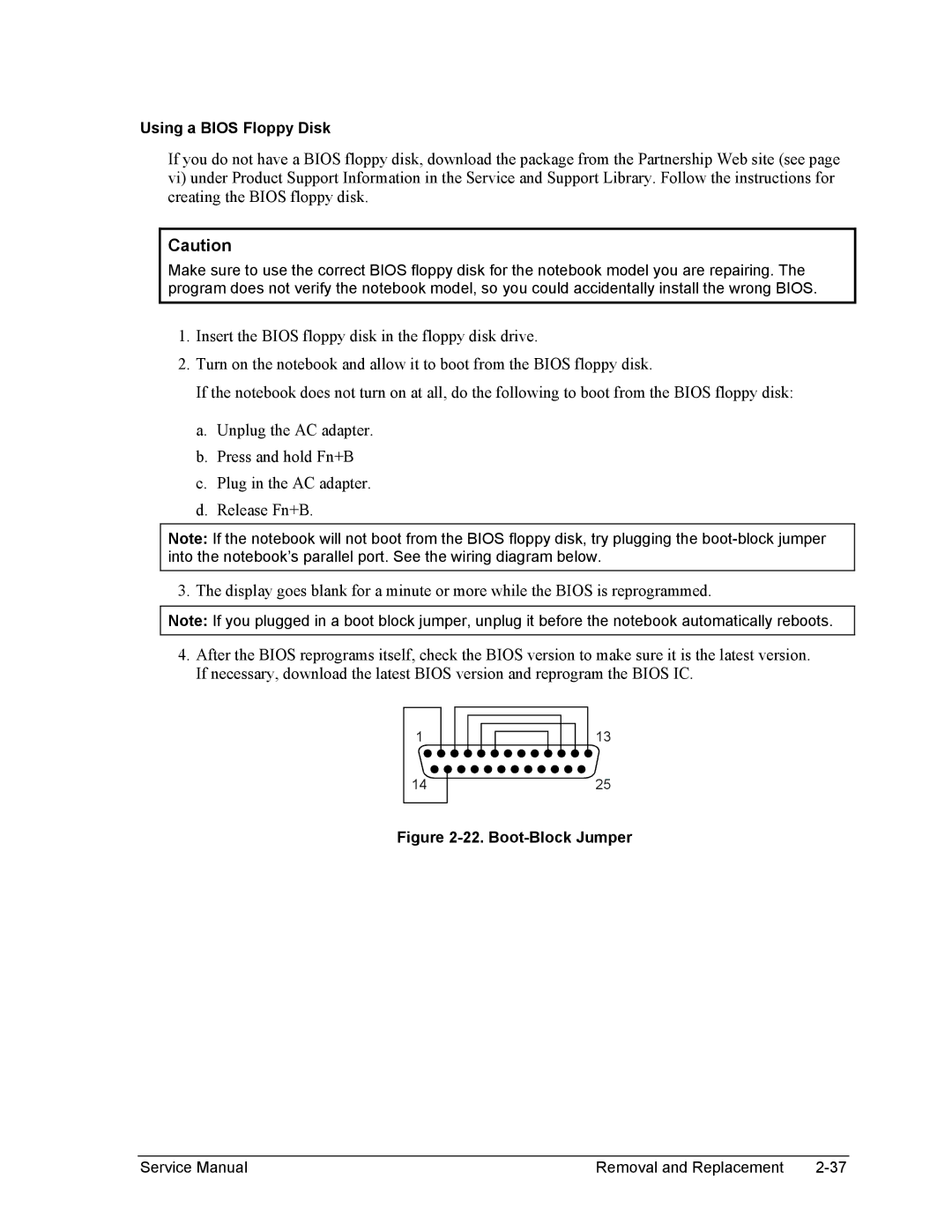 HP 2100, 1100 manual Using a Bios Floppy Disk, Boot-Block Jumper 