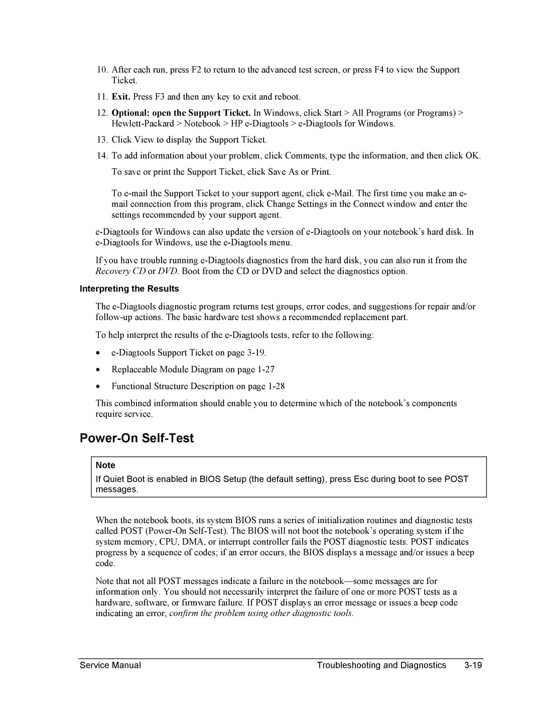 HP 1100, 2100 manual Power-On Self-Test, Interpreting the Results 