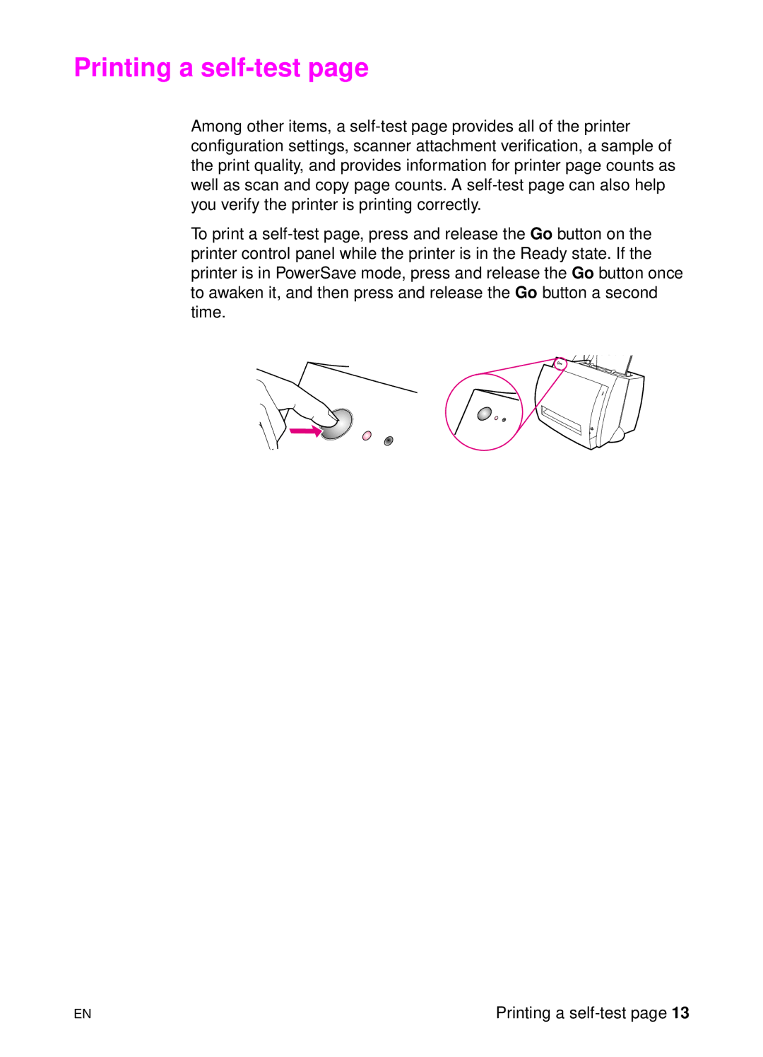 HP 1100 manual Printing a self-test 