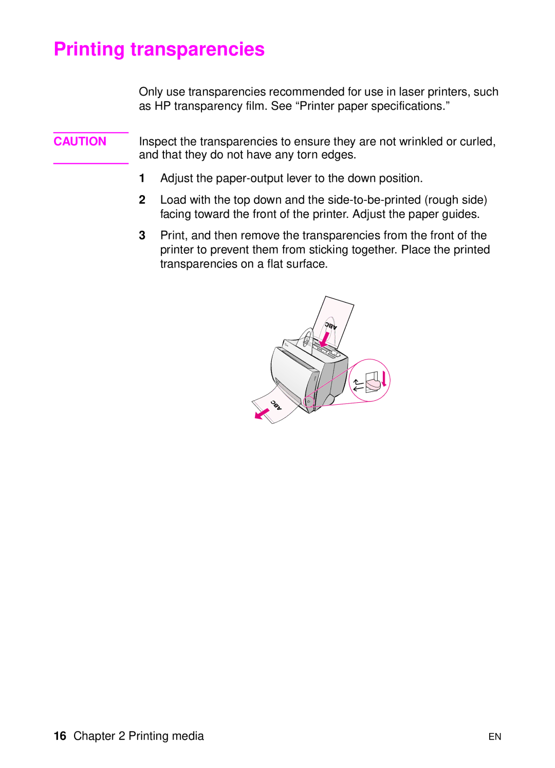 HP 1100 manual Printing transparencies 