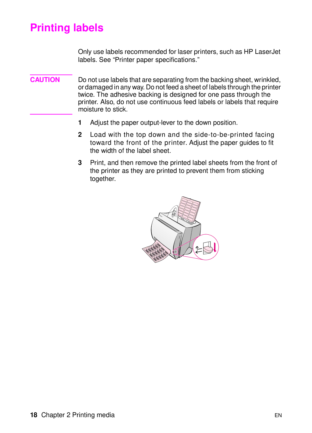 HP 1100 manual Printing labels 