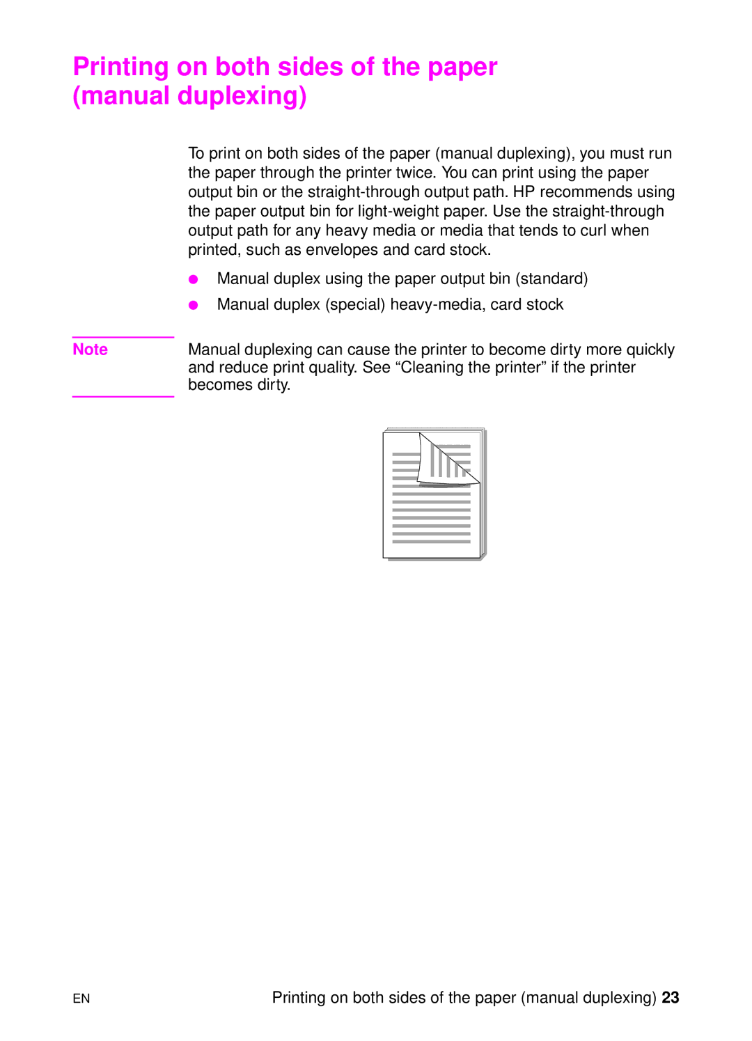 HP 1100 Printing on both sides of the paper manual duplexing 