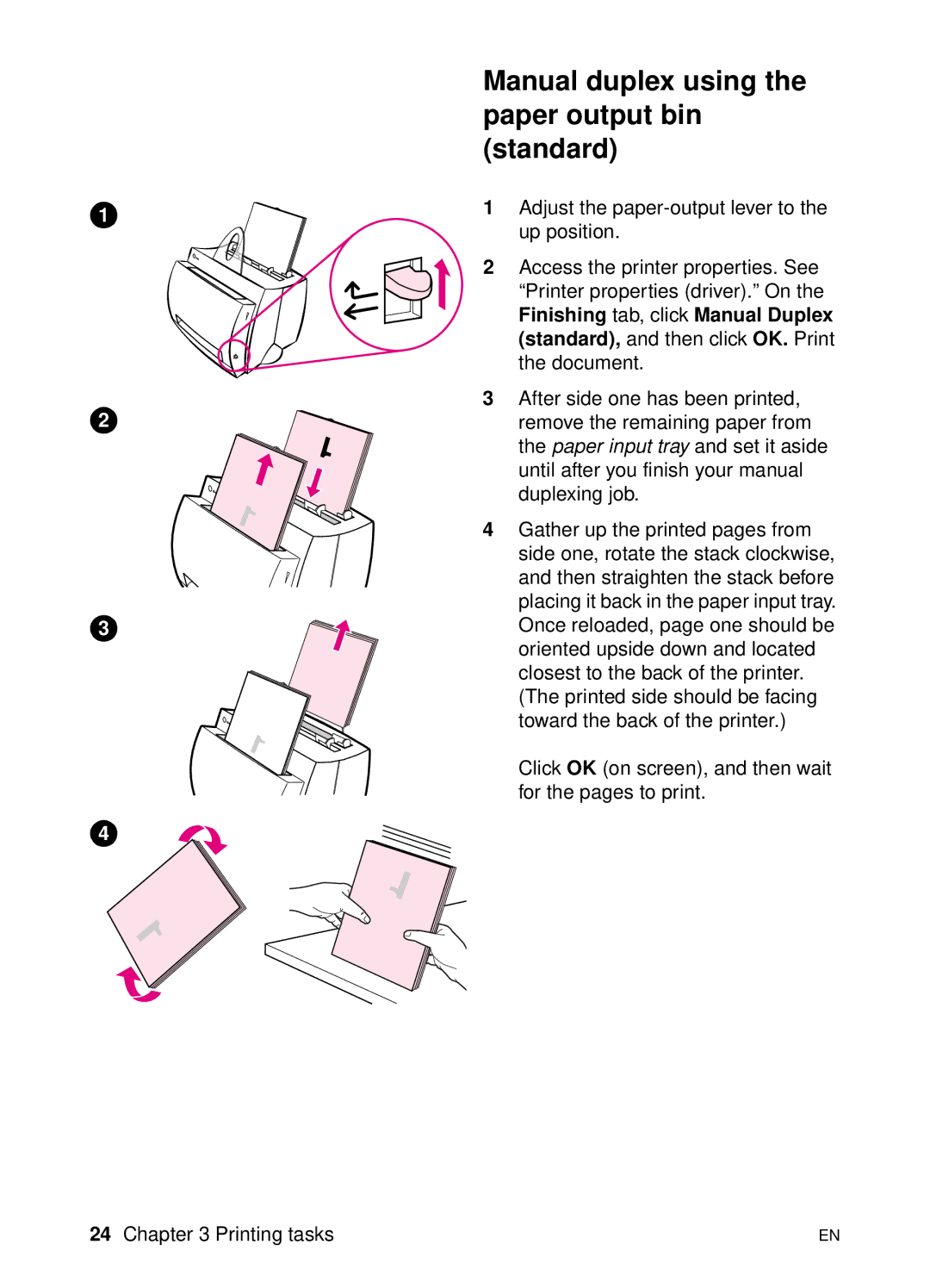 HP 1100 manual Manual duplex using the paper output bin standard 