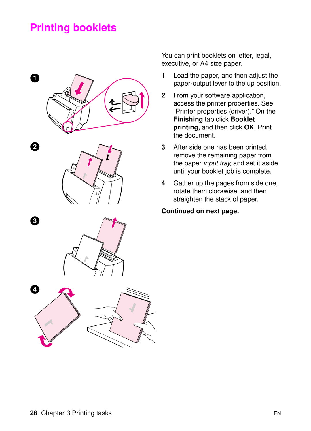 HP 1100 manual Printing booklets, On next 