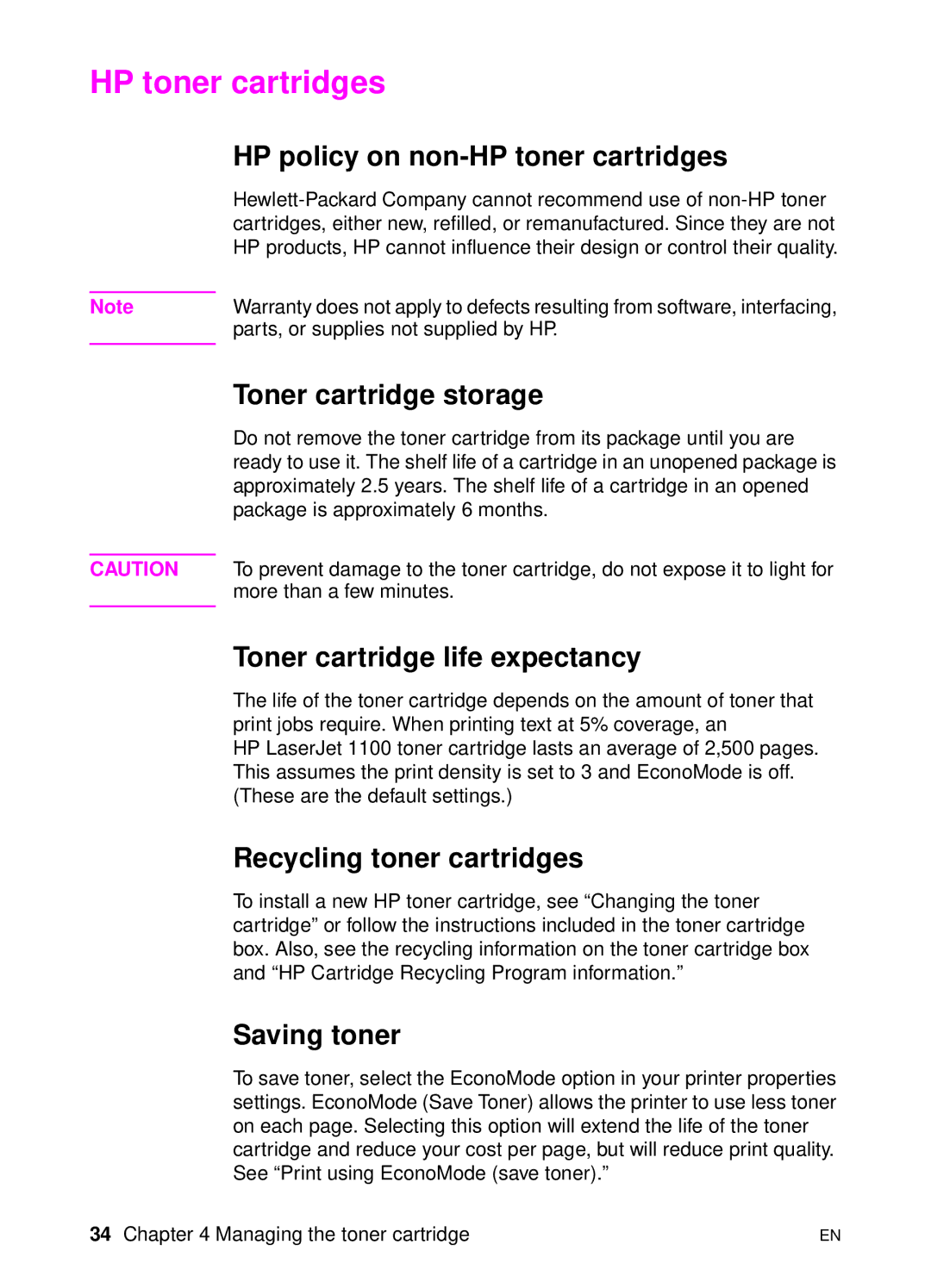 HP 1100 manual HP toner cartridges 