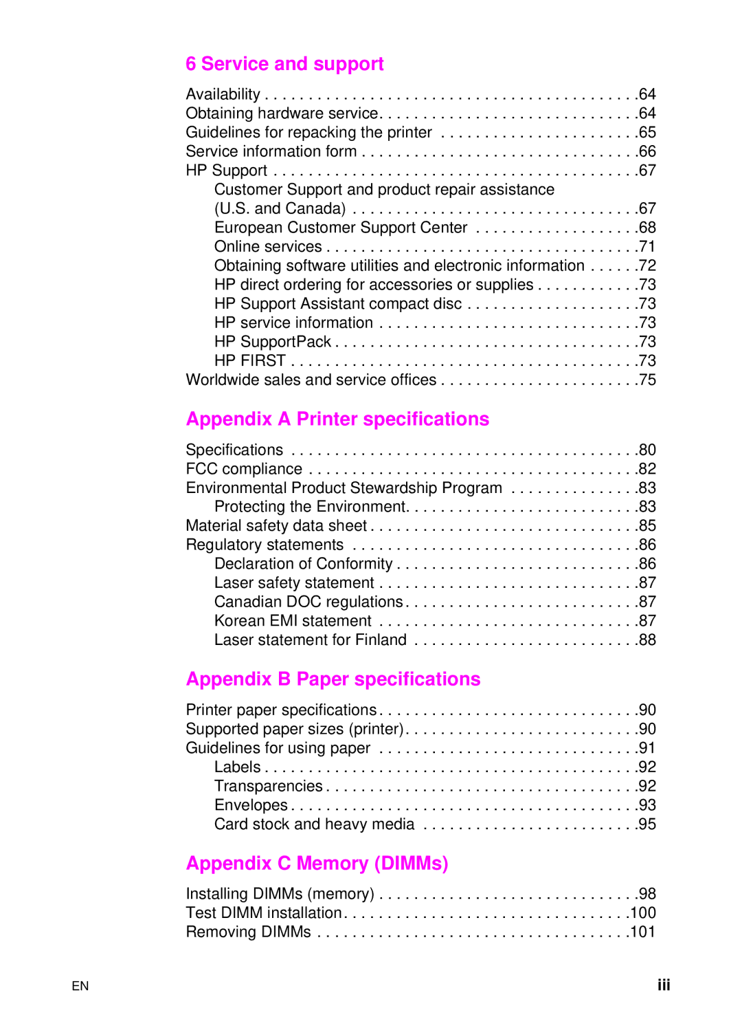 HP 1100 manual Service and support 