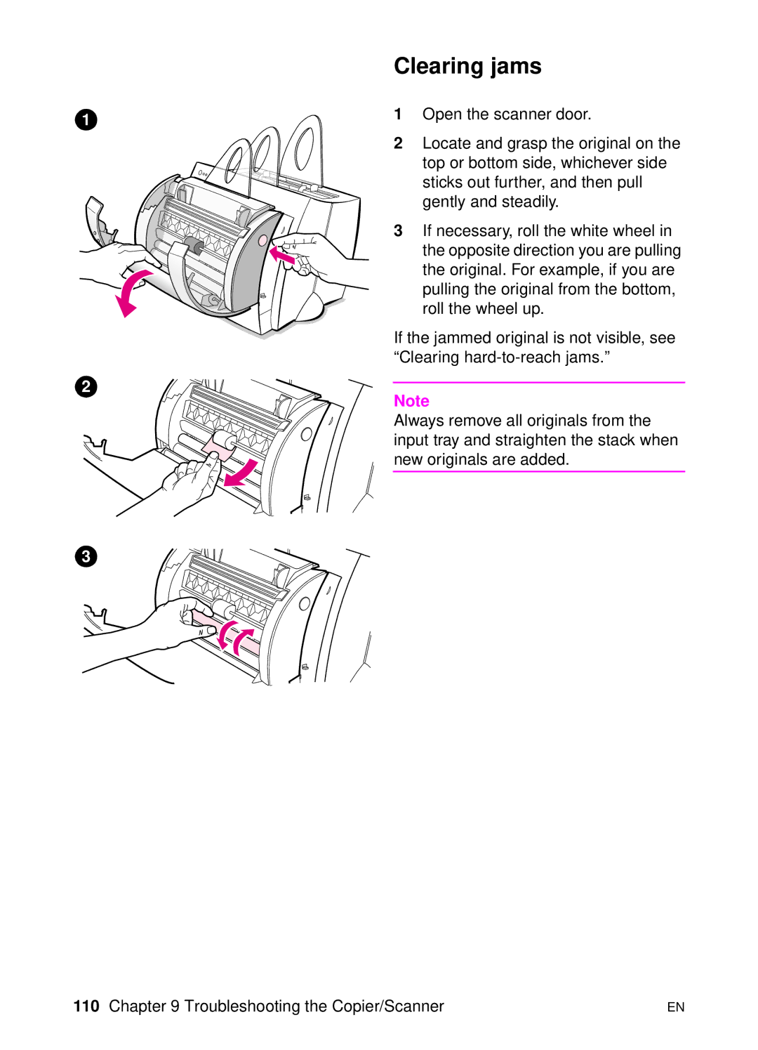 HP 1100A manual Clearing jams 