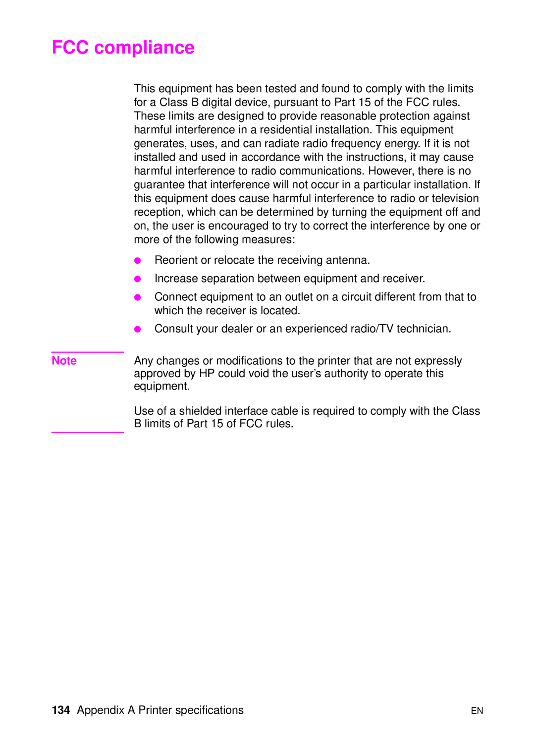 HP 1100A manual FCC compliance 