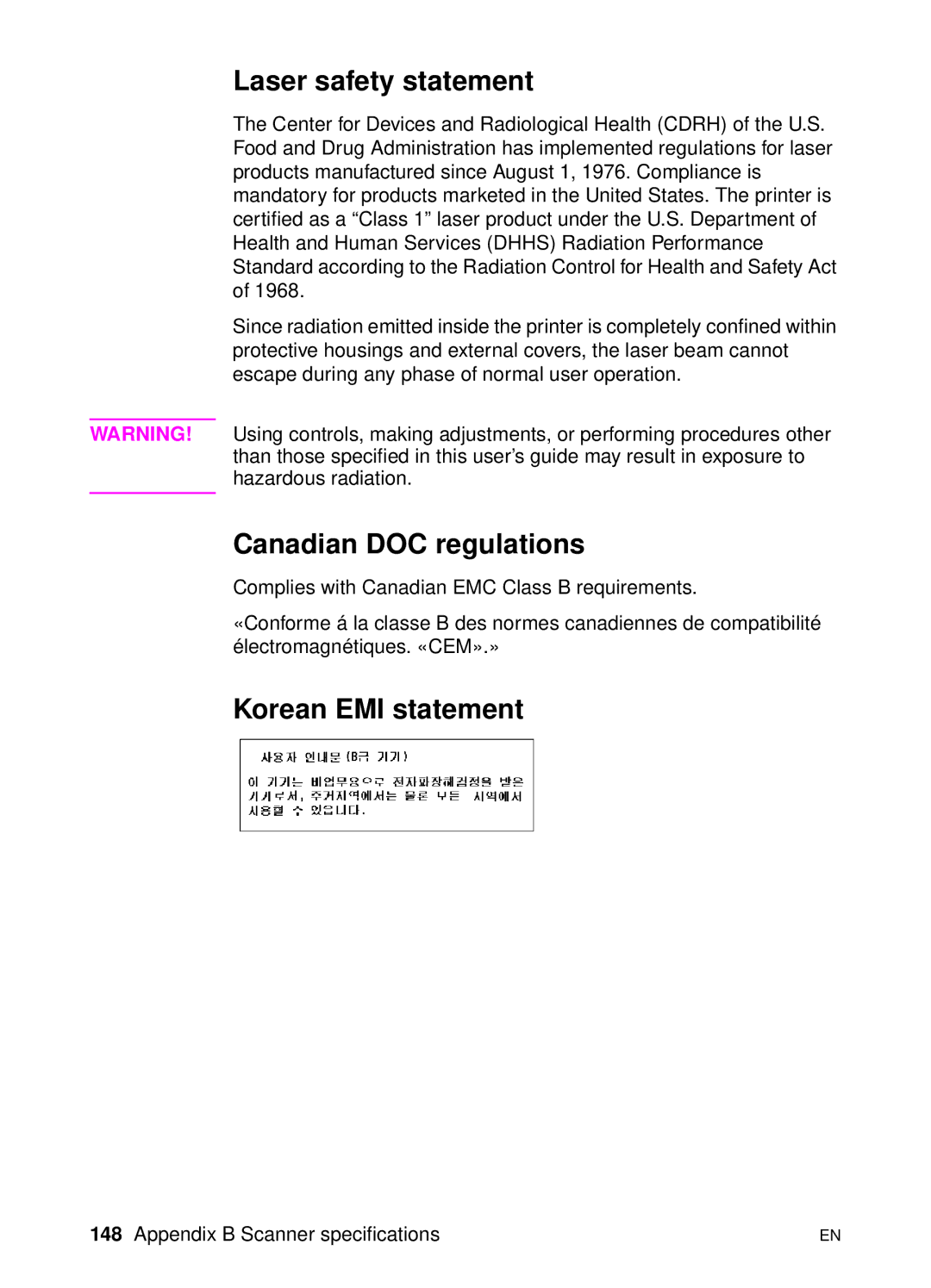 HP 1100A manual Laser safety statement 