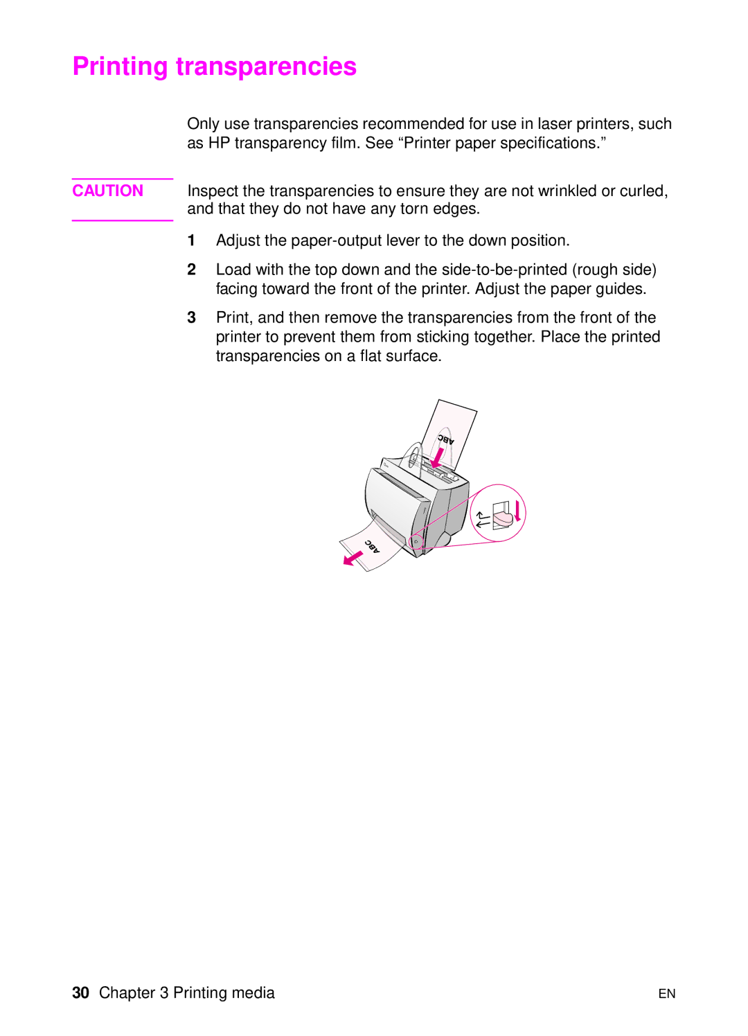 HP 1100A manual Printing transparencies 