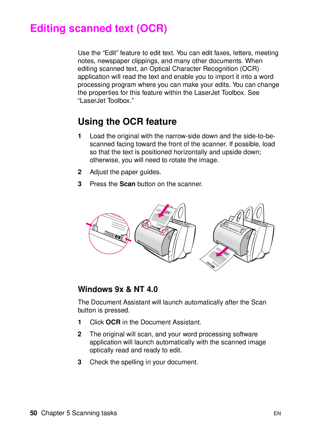 HP 1100A manual Editing scanned text OCR, Using the OCR feature 