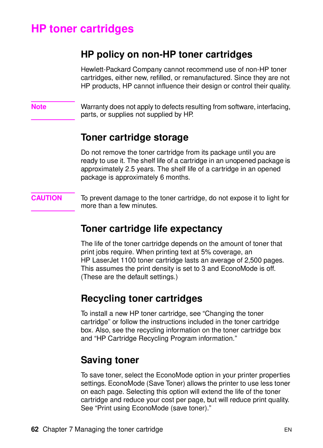 HP 1100A manual HP toner cartridges 