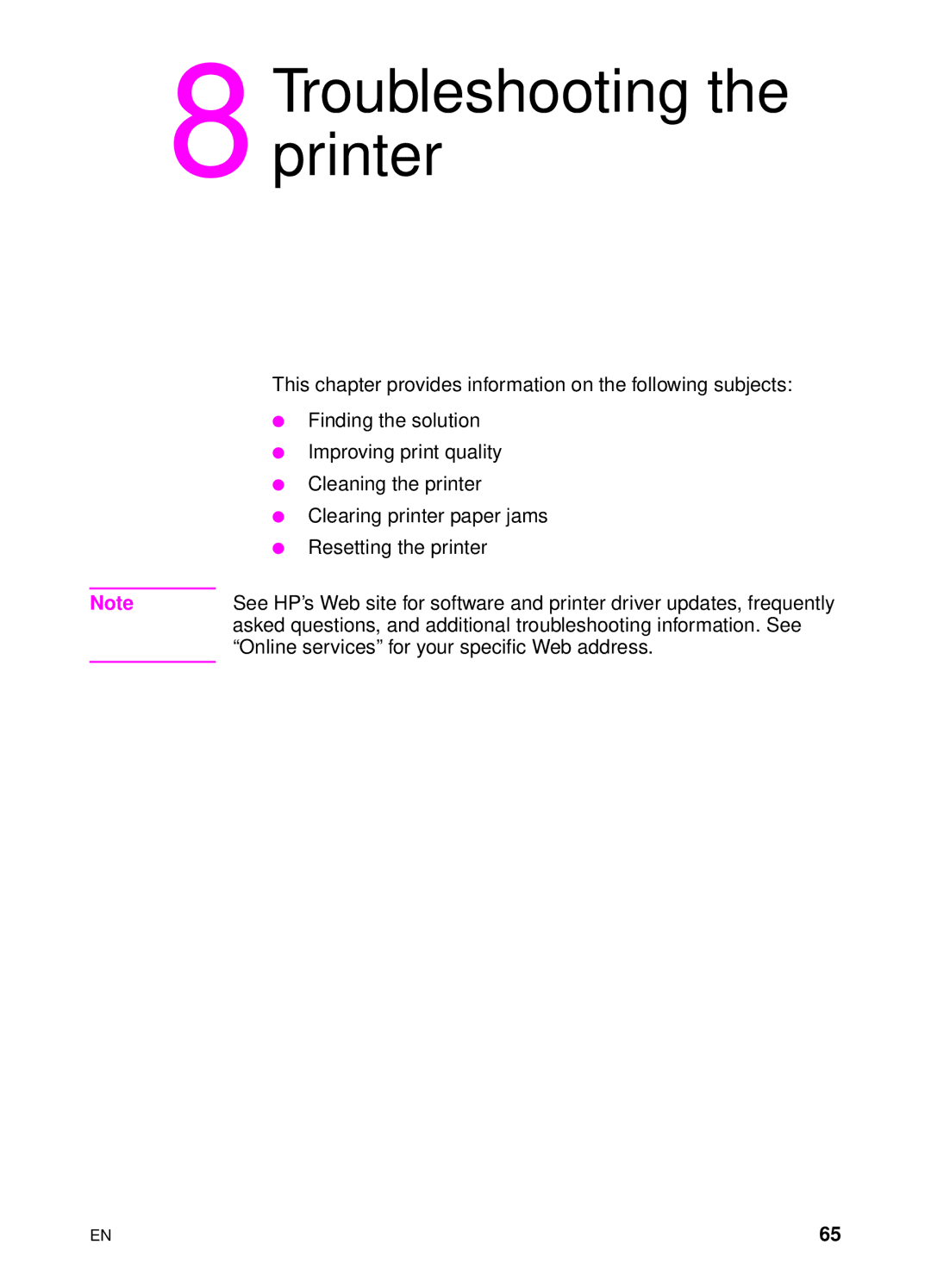 HP 1100A manual Troubleshooting the printer 