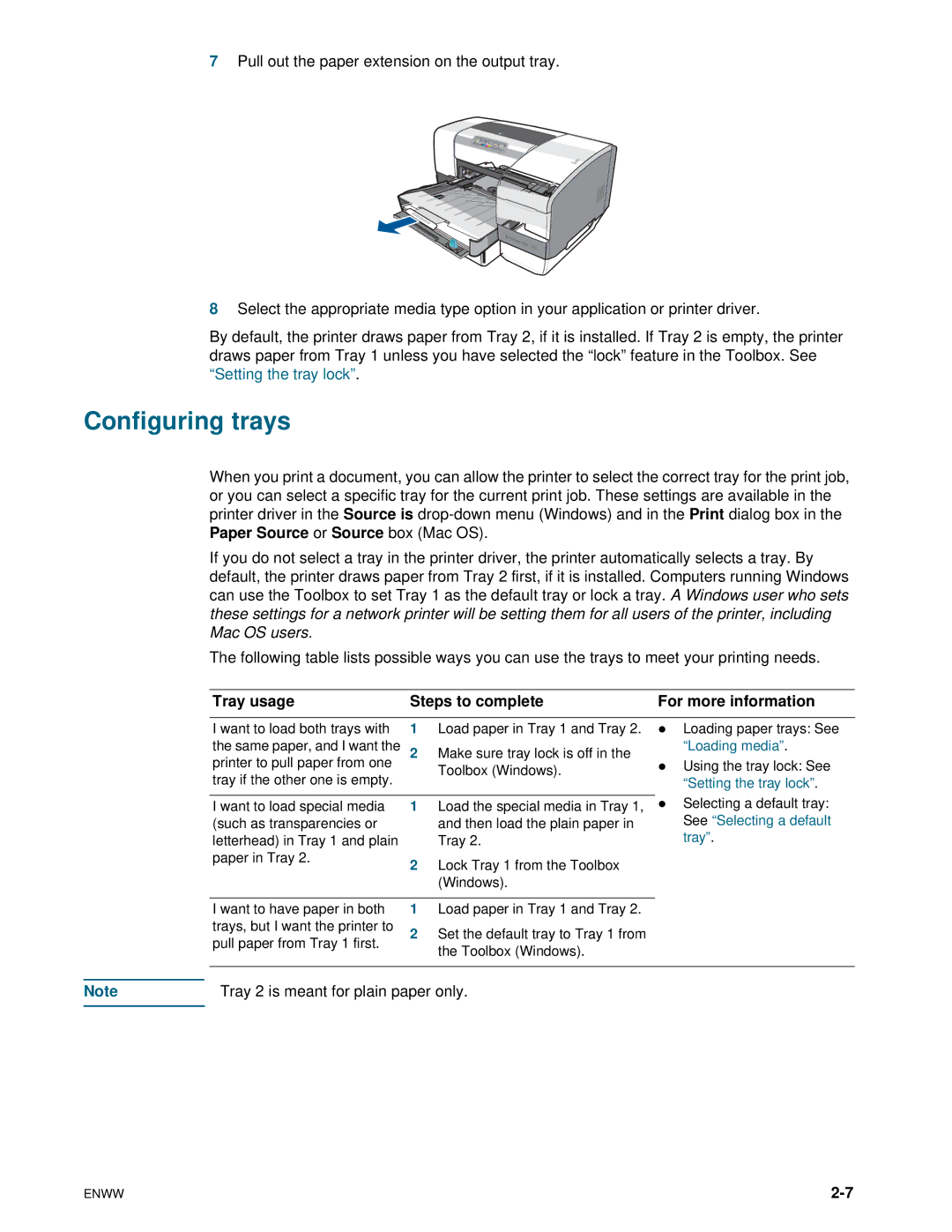 HP 1100dtn manual Configuring trays, Tray usage Steps to complete For more information 