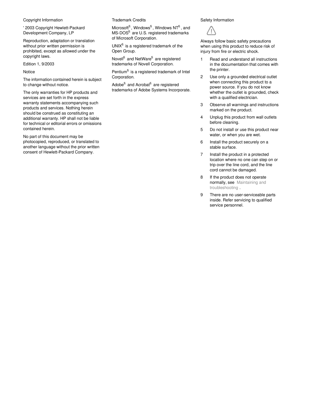 HP 1100dtn manual Copyright Information 