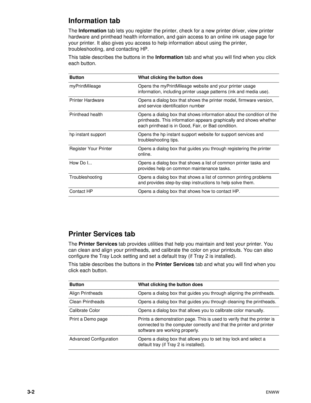 HP 1100dtn manual Information tab, Printer Services tab 