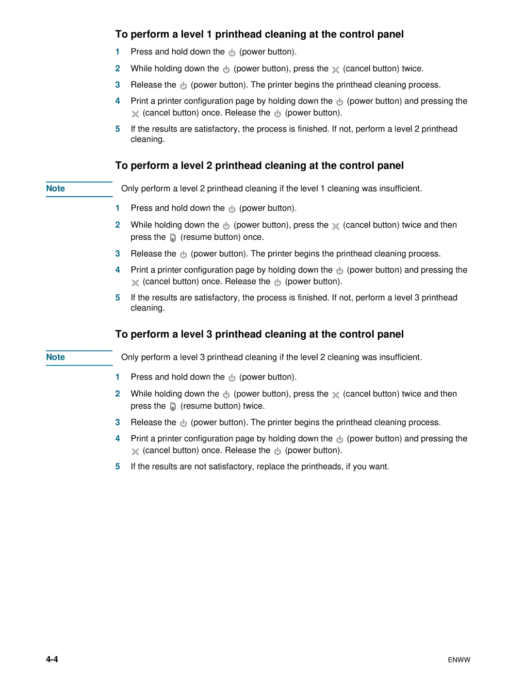 HP 1100dtn manual To perform a level 1 printhead cleaning at the control panel 