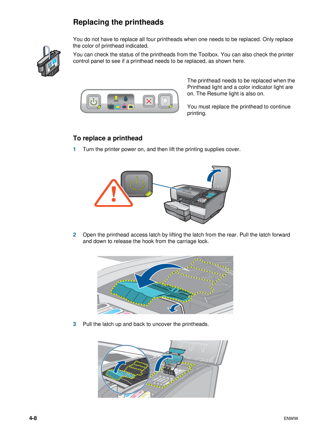 HP 1100dtn manual Replacing the printheads, To replace a printhead 