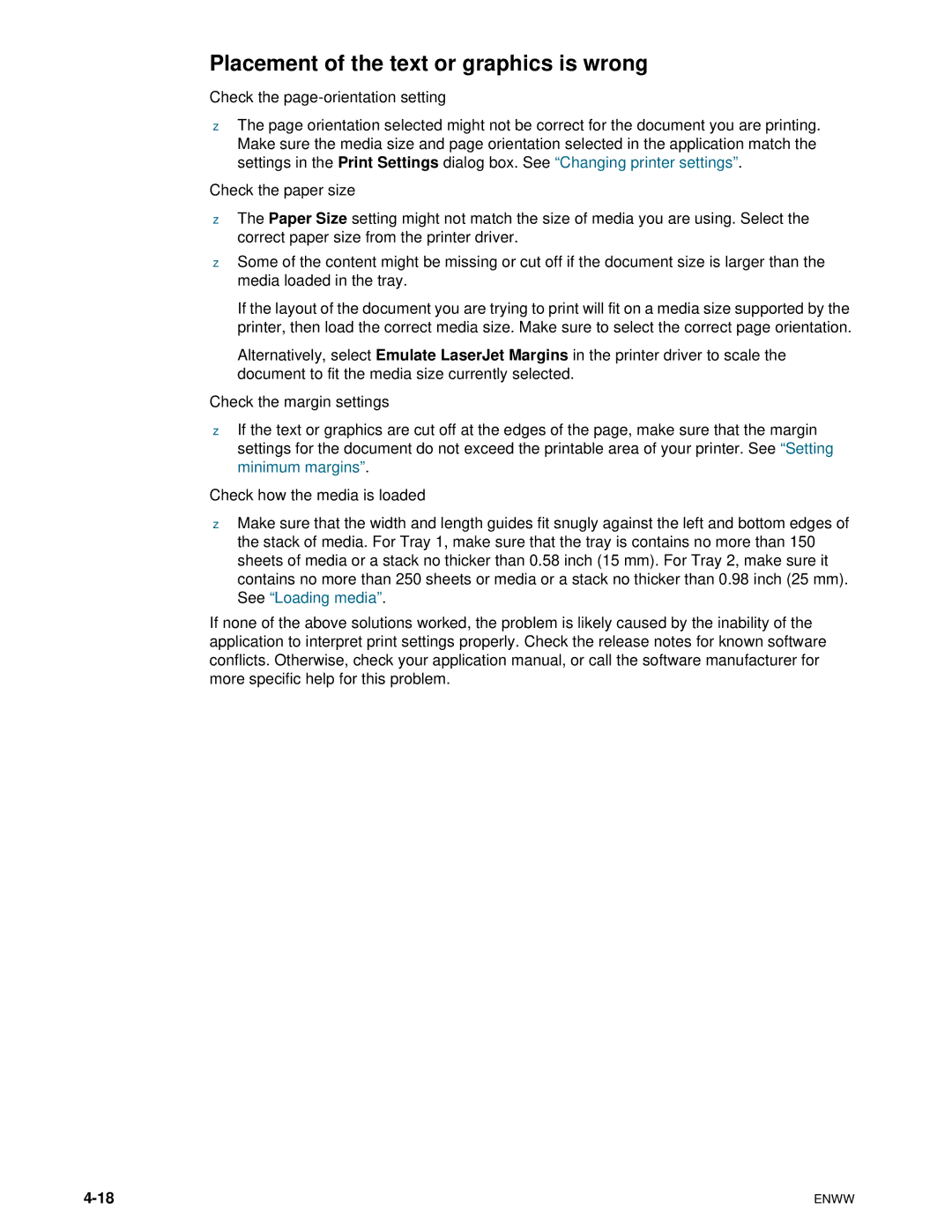 HP 1100dtn manual Placement of the text or graphics is wrong, Check the page-orientation setting 