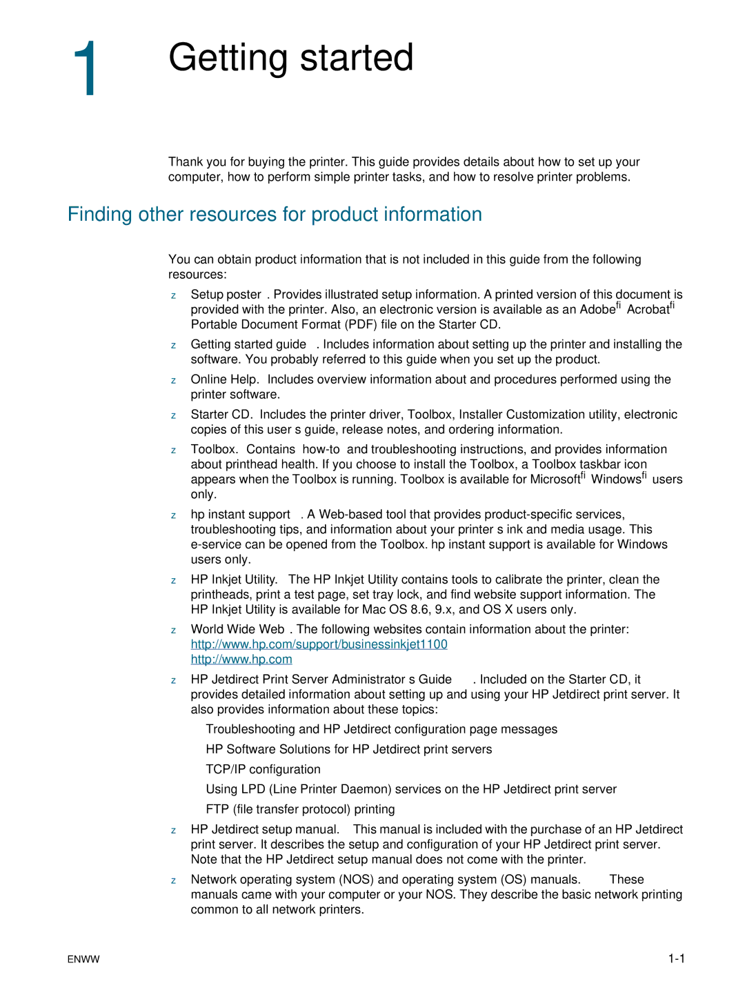 HP 1100dtn manual Getting started, Finding other resources for product information 