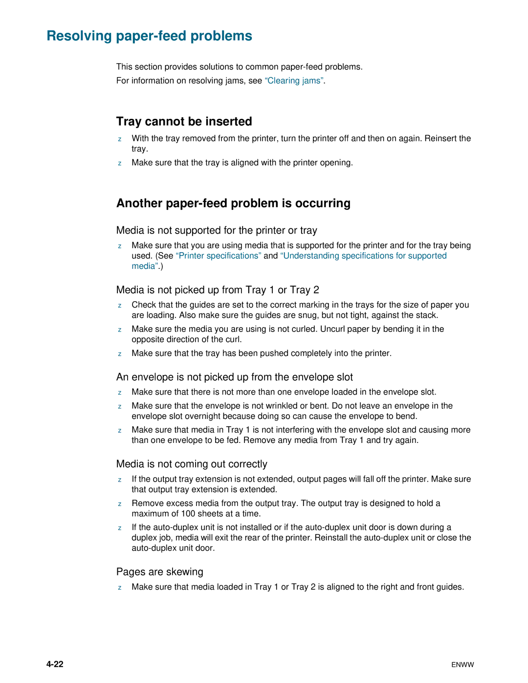 HP 1100dtn manual Resolving paper-feed problems, Tray cannot be inserted, Another paper-feed problem is occurring 