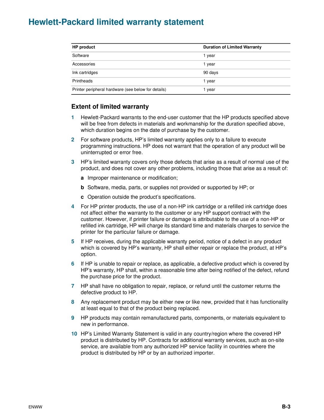 HP 1100dtn manual Hewlett-Packard limited warranty statement, Extent of limited warranty 