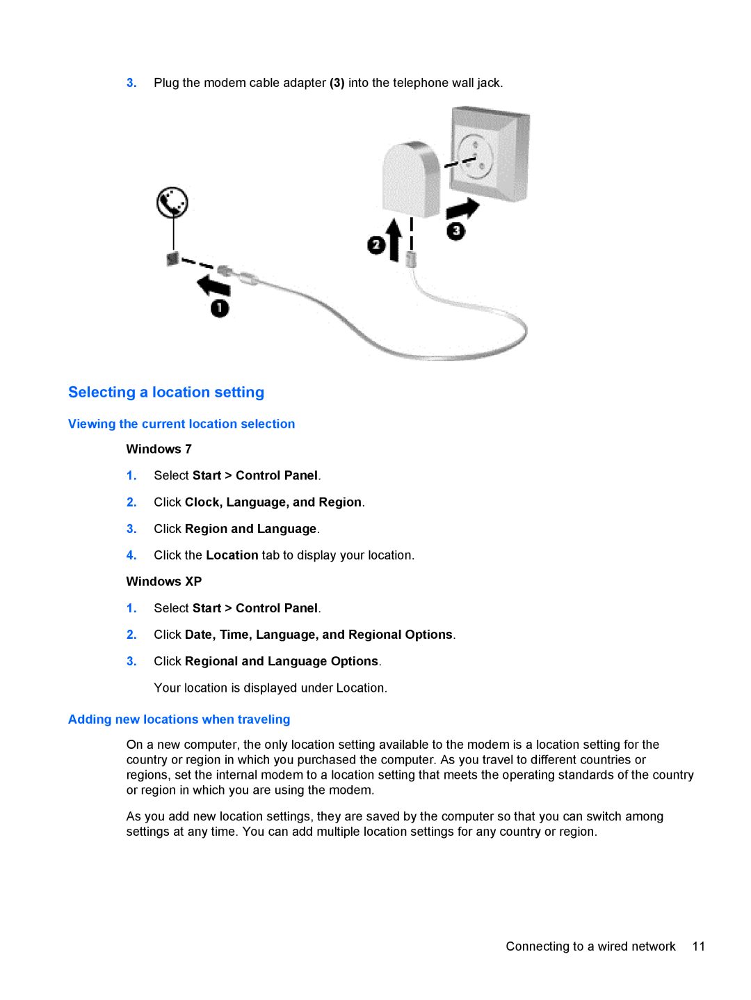 HP 1103530NR manual Selecting a location setting, Viewing the current location selection 