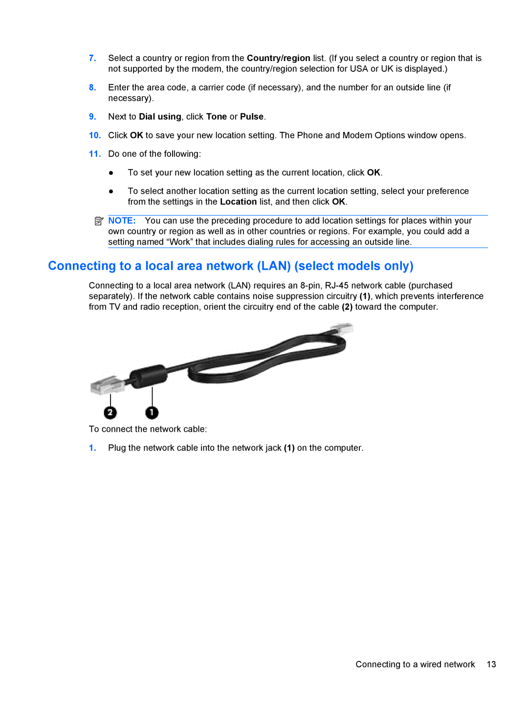 HP 1103530NR manual Connecting to a local area network LAN select models only 