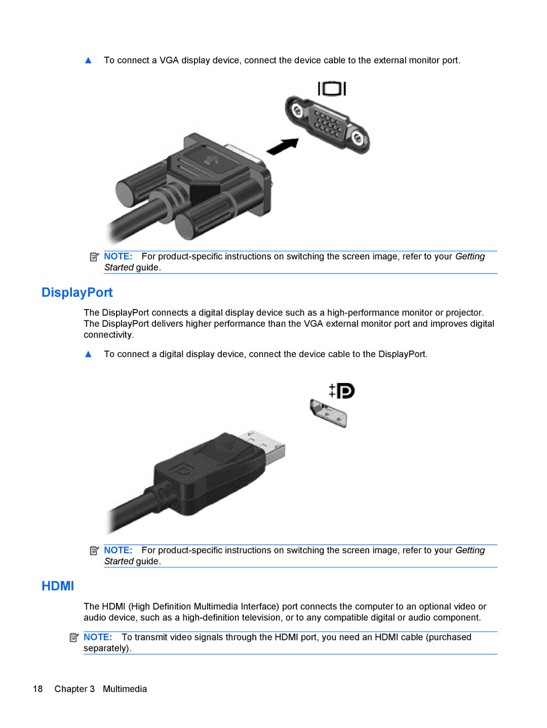 HP 1103530NR manual DisplayPort, Hdmi 