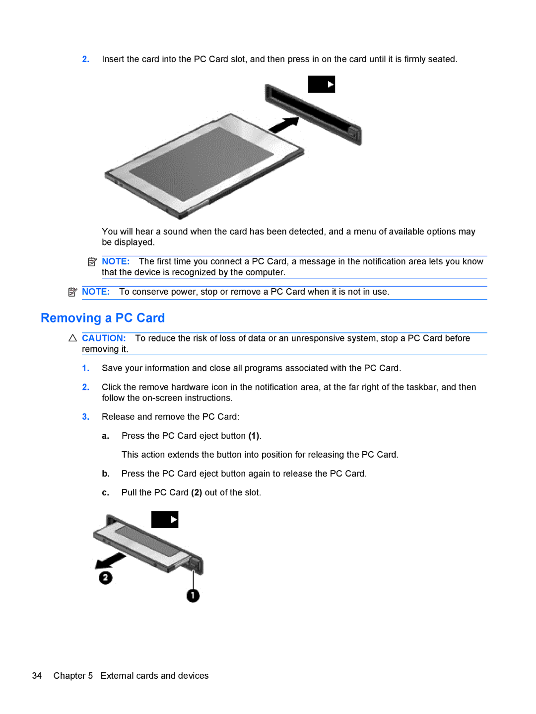 HP 1103530NR manual Removing a PC Card 