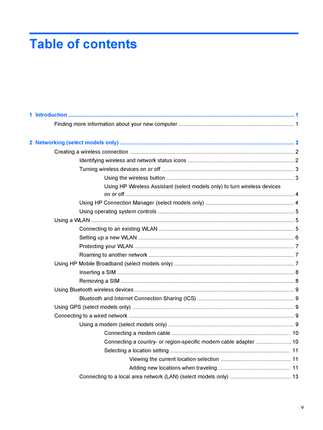 HP 1103530NR manual Table of contents 