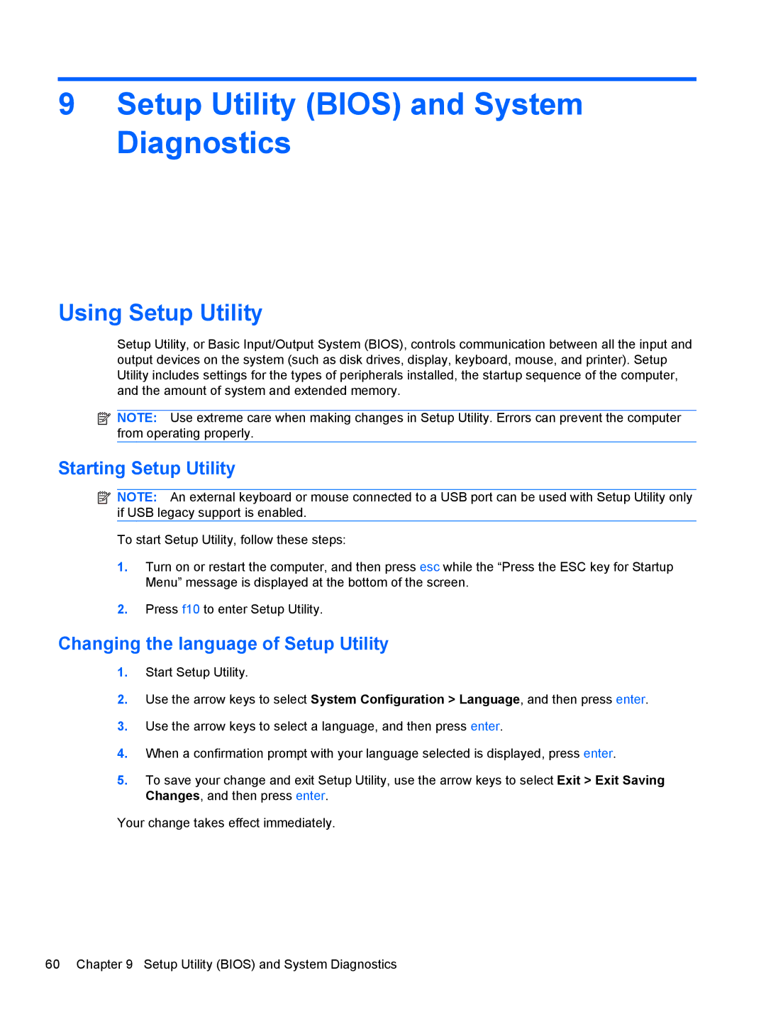 HP 1103530NR manual Setup Utility Bios and System Diagnostics, Using Setup Utility, Starting Setup Utility 