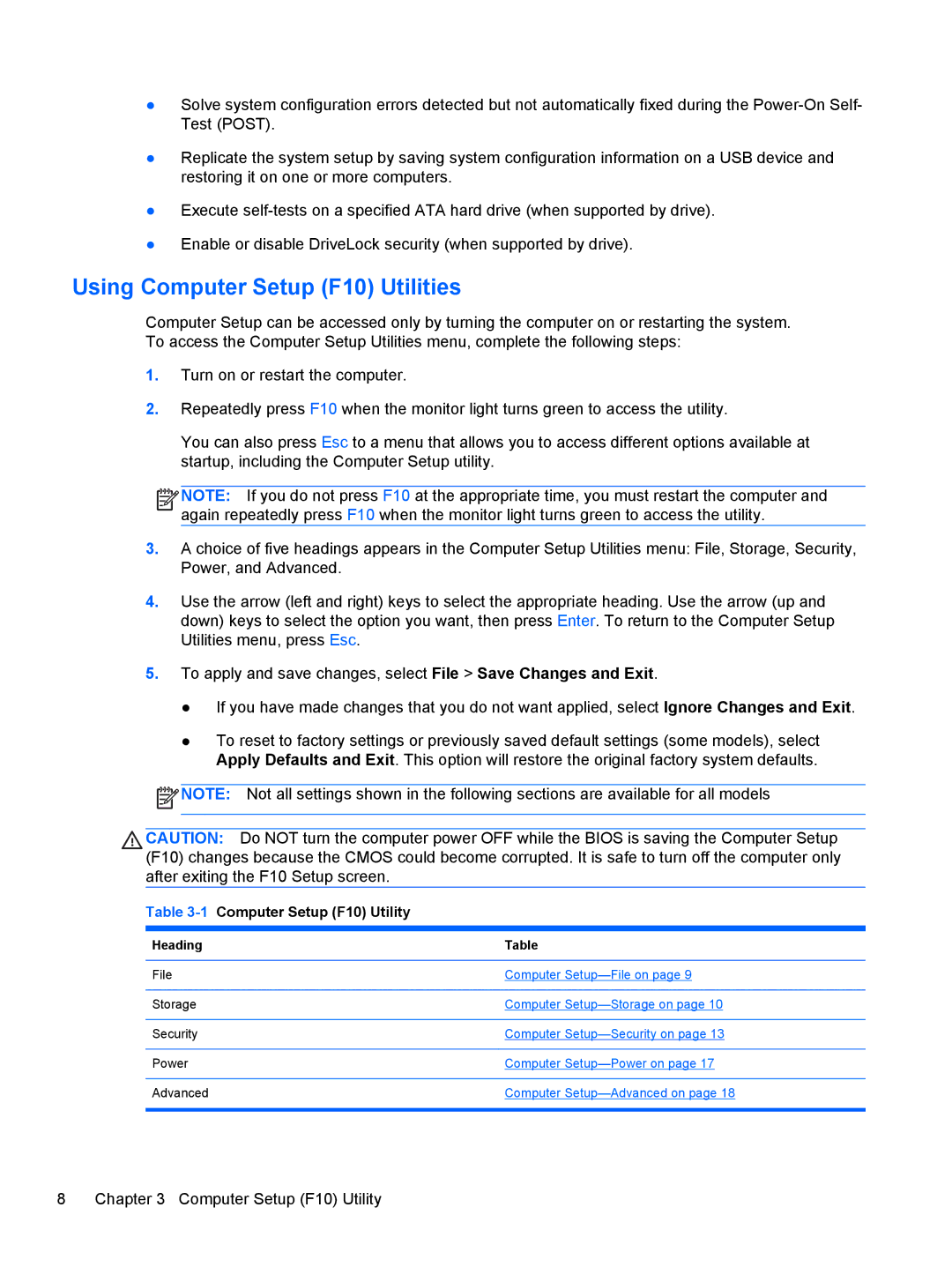 HP 1105 manual Using Computer Setup F10 Utilities, 1Computer Setup F10 Utility 