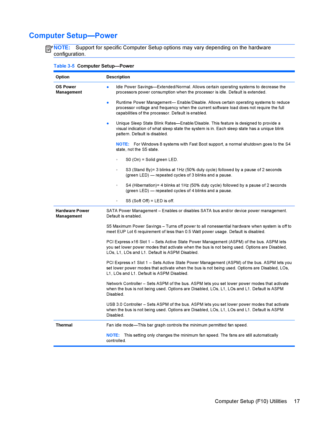 HP 1105 manual 5Computer Setup-Power 