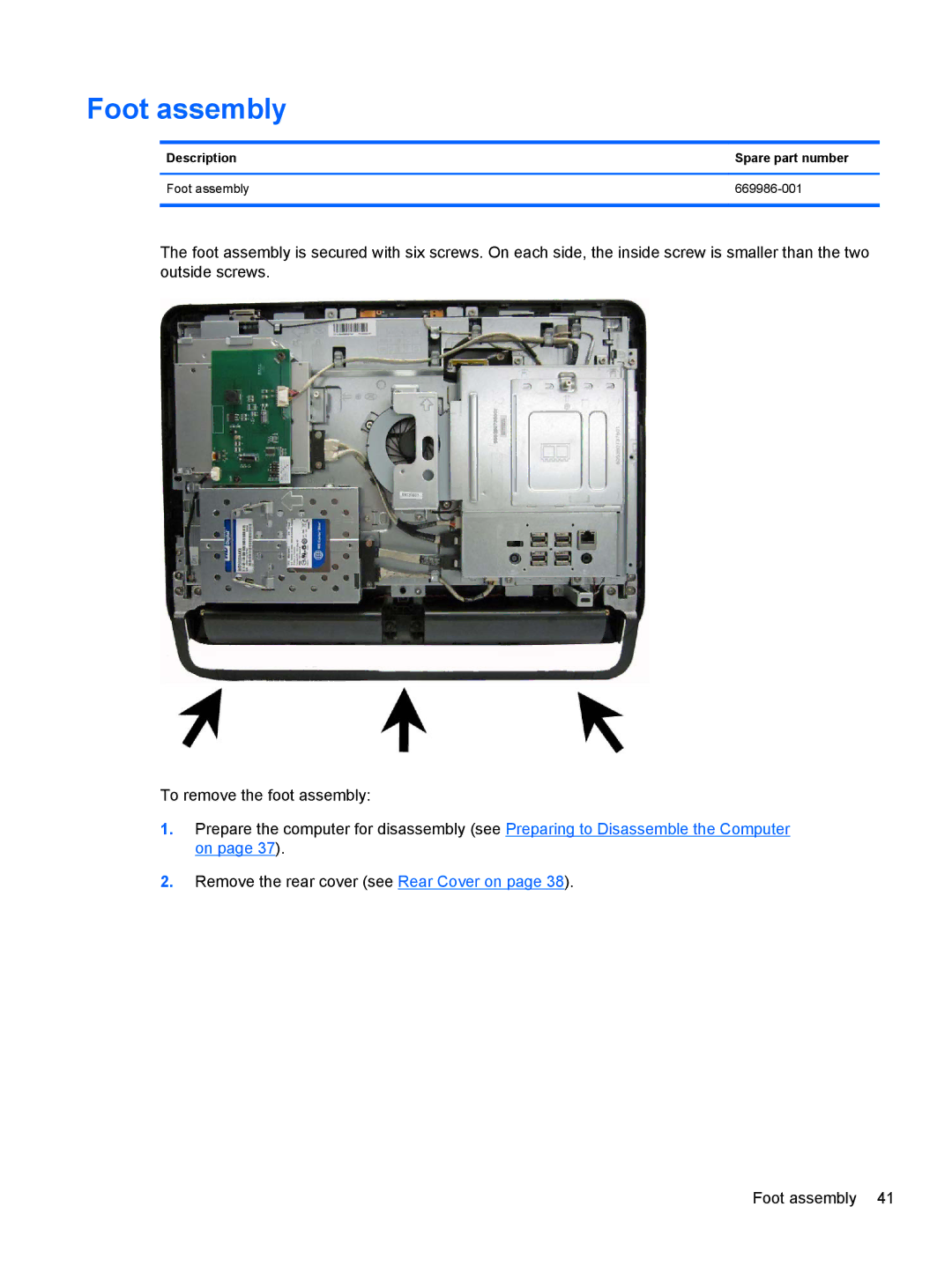 HP 1105 manual Description Spare part number Foot assembly 669986-001 