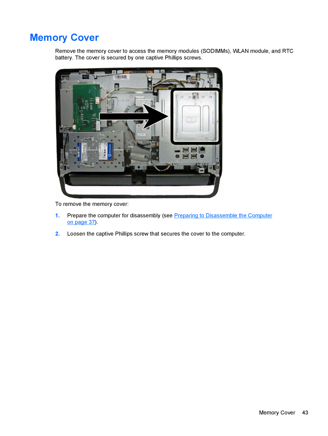 HP 1105 manual Memory Cover 