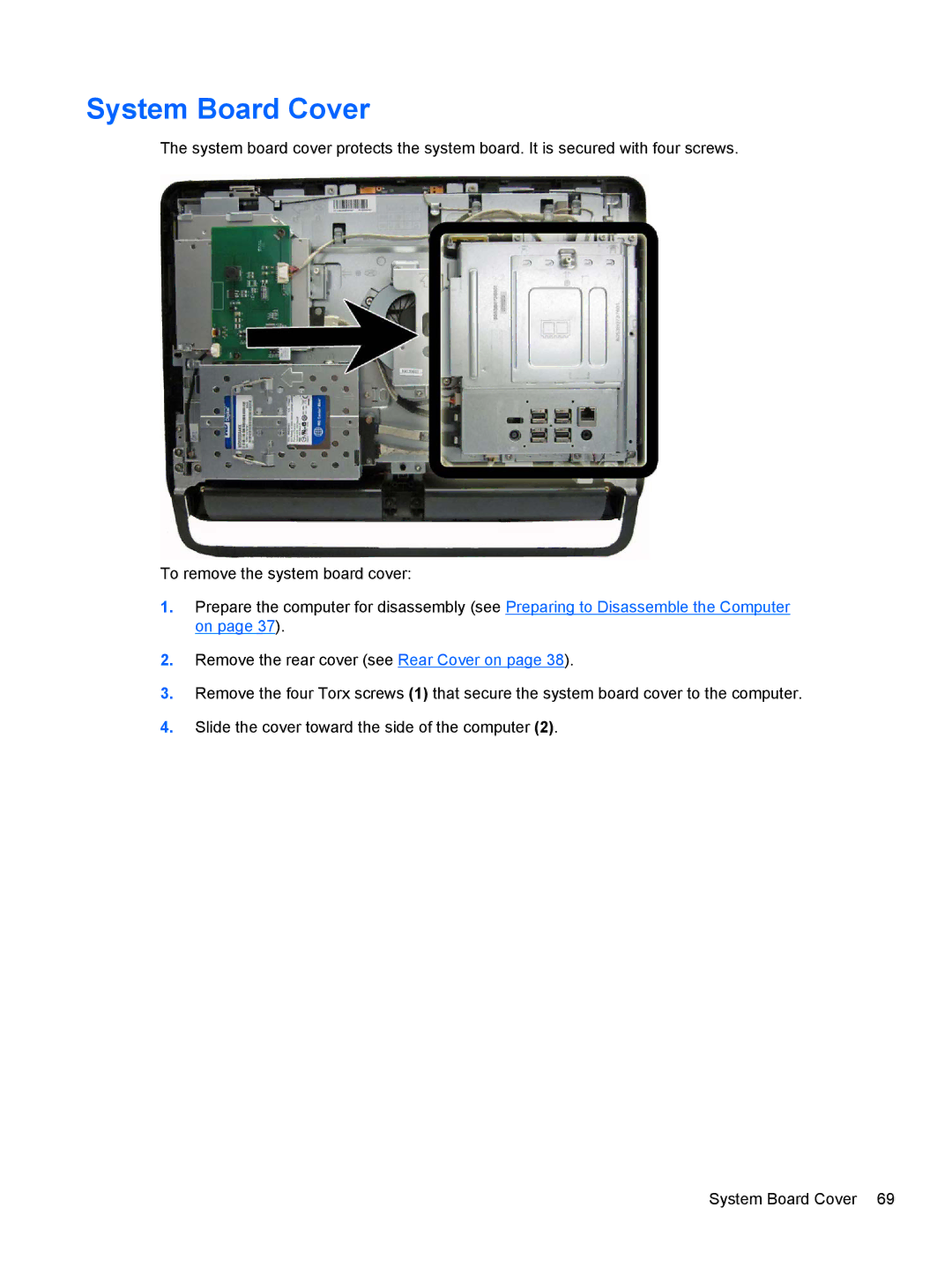 HP 1105 manual System Board Cover 