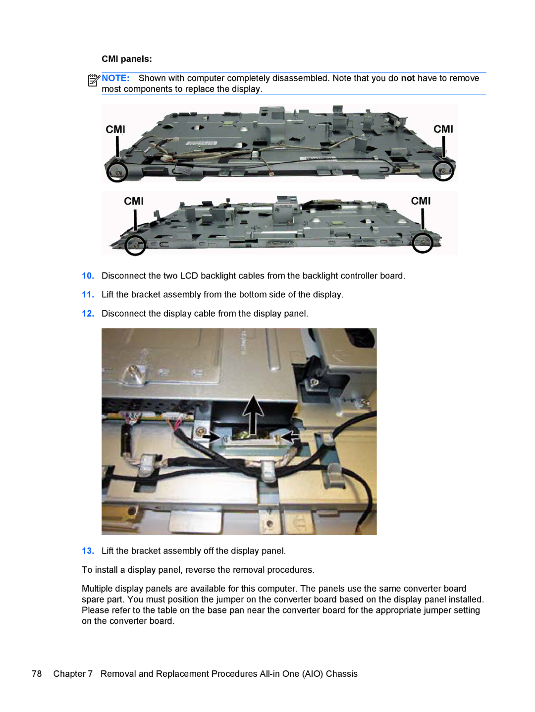 HP 1105 manual CMI panels 