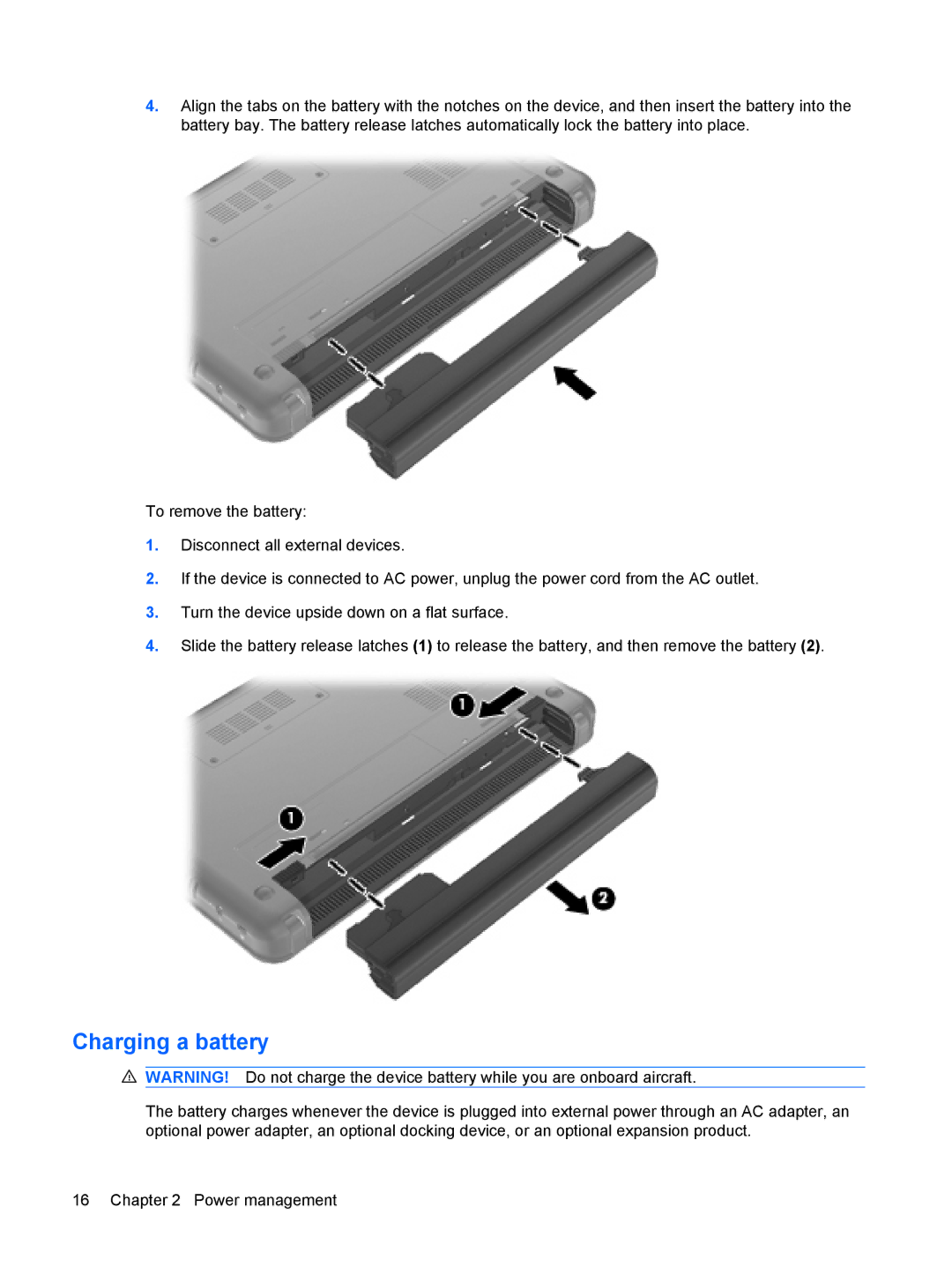 HP 110c-1048NR, 110c-1040DX, 110c-1001NR manual Charging a battery 