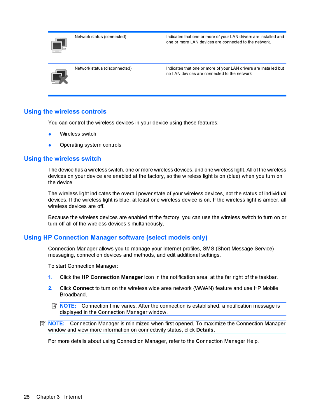 HP 110c-1040DX, 110c-1048NR, 110c-1001NR manual Using the wireless controls, Using the wireless switch 