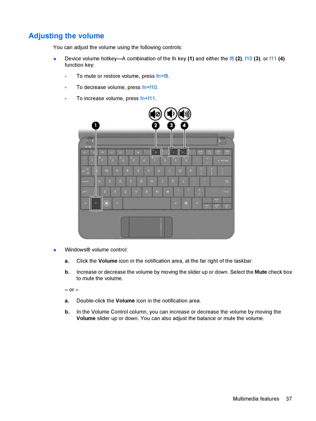 HP 110c-1048NR, 110c-1040DX, 110c-1001NR manual Adjusting the volume 