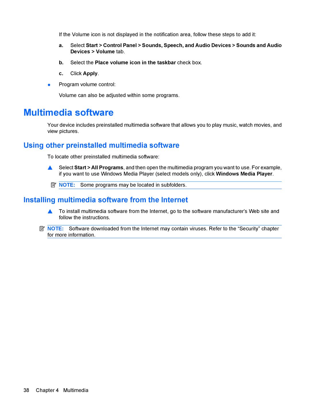 HP 110c-1040DX, 110c-1048NR, 110c-1001NR manual Multimedia software, Using other preinstalled multimedia software 