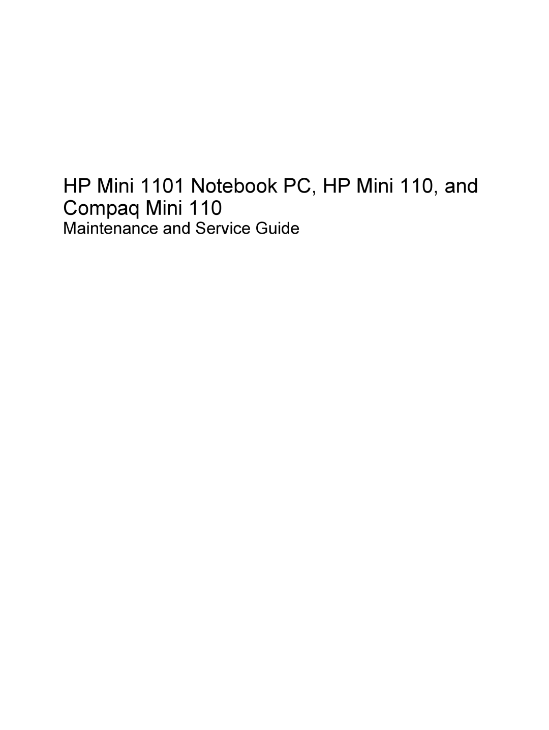 HP 110c-1040DX, 110c-1048NR, 110c-1001NR manual HP Mini 1101 Notebook PC, HP Mini 110, and Compaq Mini 