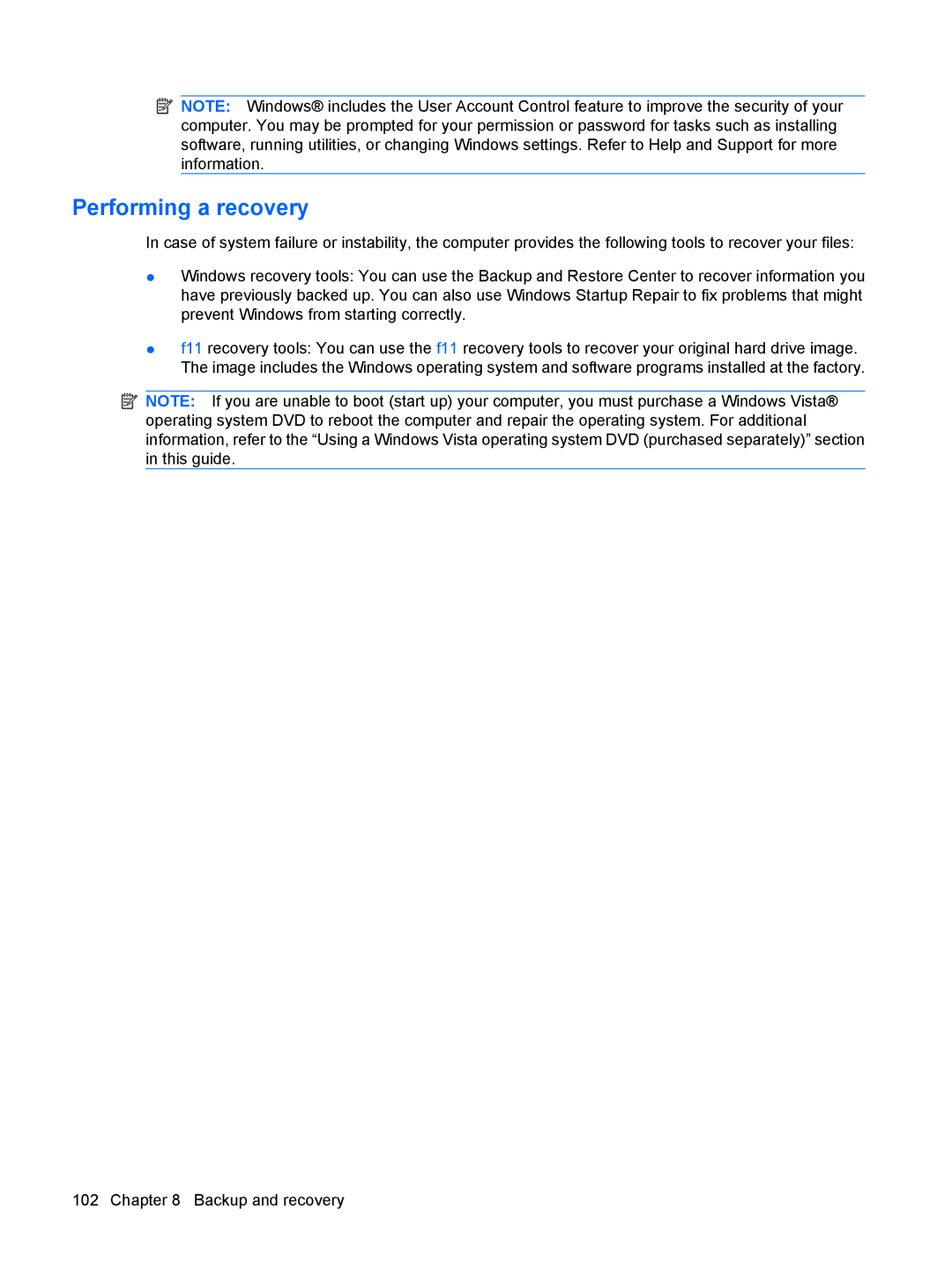 HP 110c-1001NR, 110c-1048NR, 110c-1040DX manual Performing a recovery 