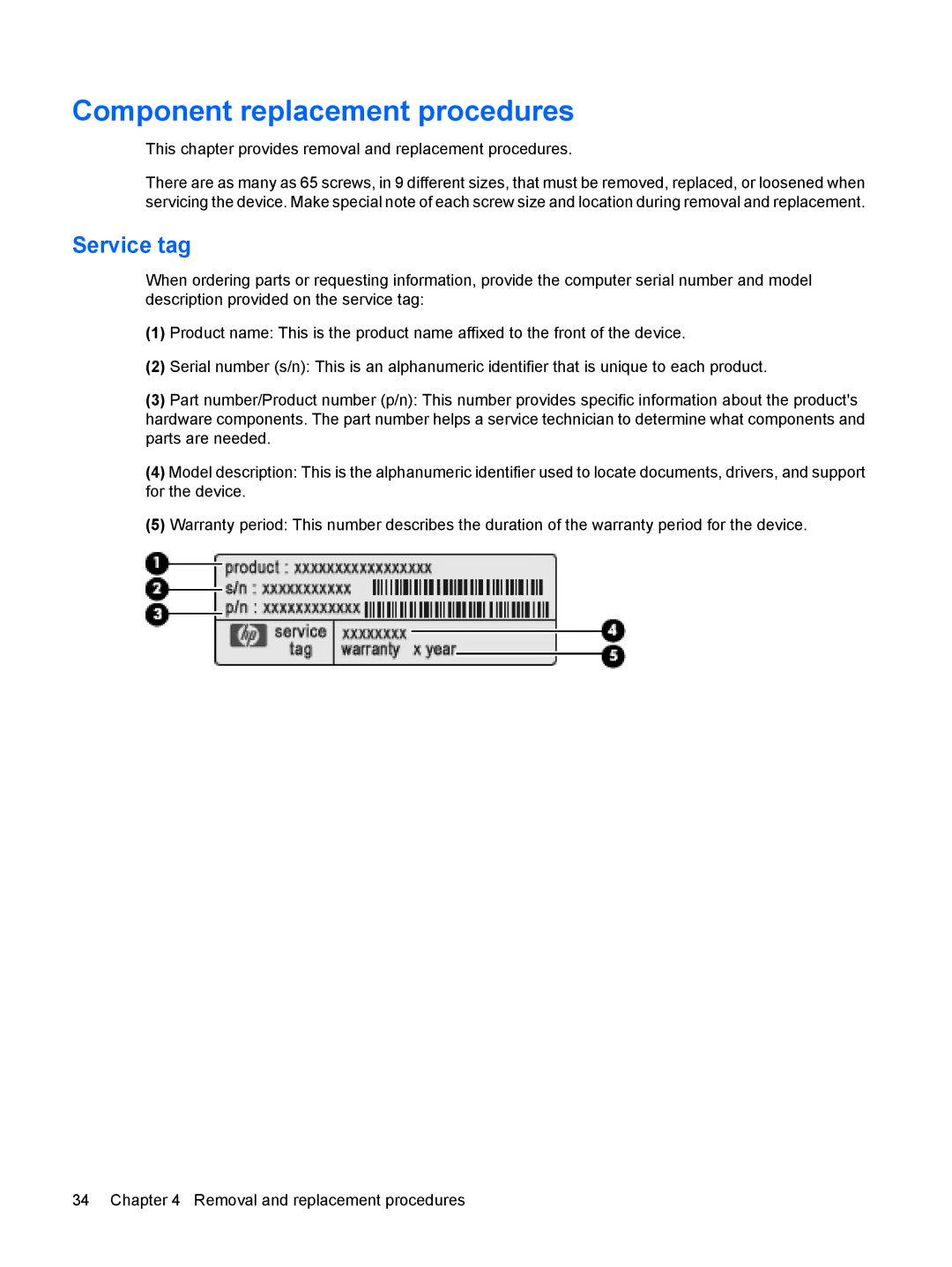 HP 110c-1048NR, 110c-1040DX, 110c-1001NR manual Component replacement procedures, Service tag 