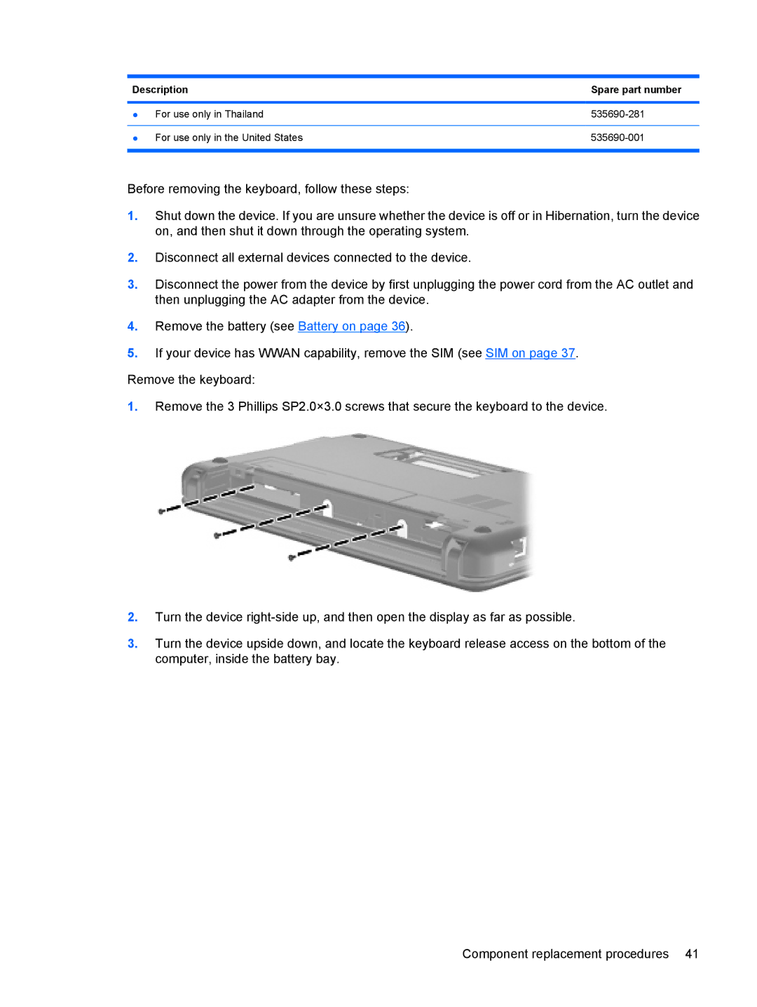 HP 110c-1040DX, 110c-1048NR, 110c-1001NR manual Description Spare part number 