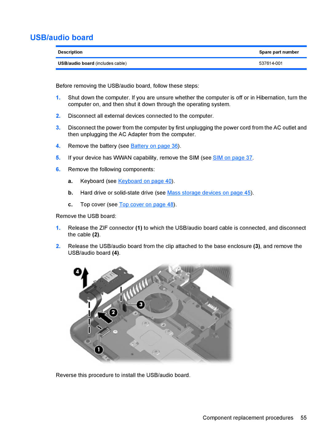 HP 110c-1048NR, 110c-1040DX, 110c-1001NR manual USB/audio board 