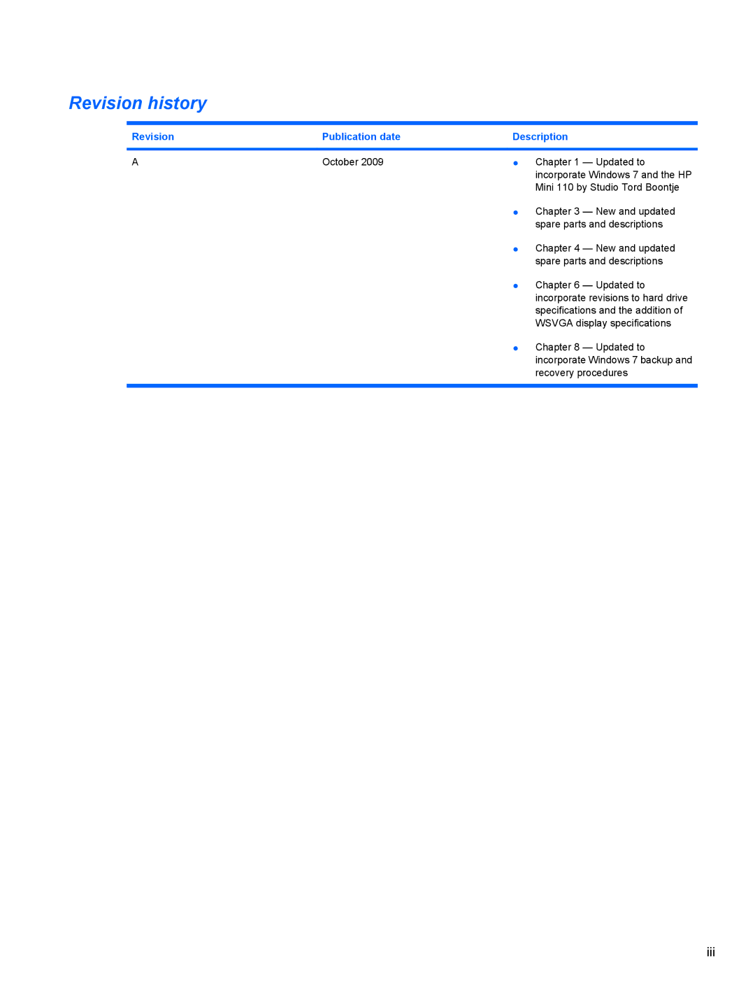 HP 110c-1147NR, 110c-1150EB, 110c-1130EK, 110c-1100DX, 110c-1105DX manual Revision history 