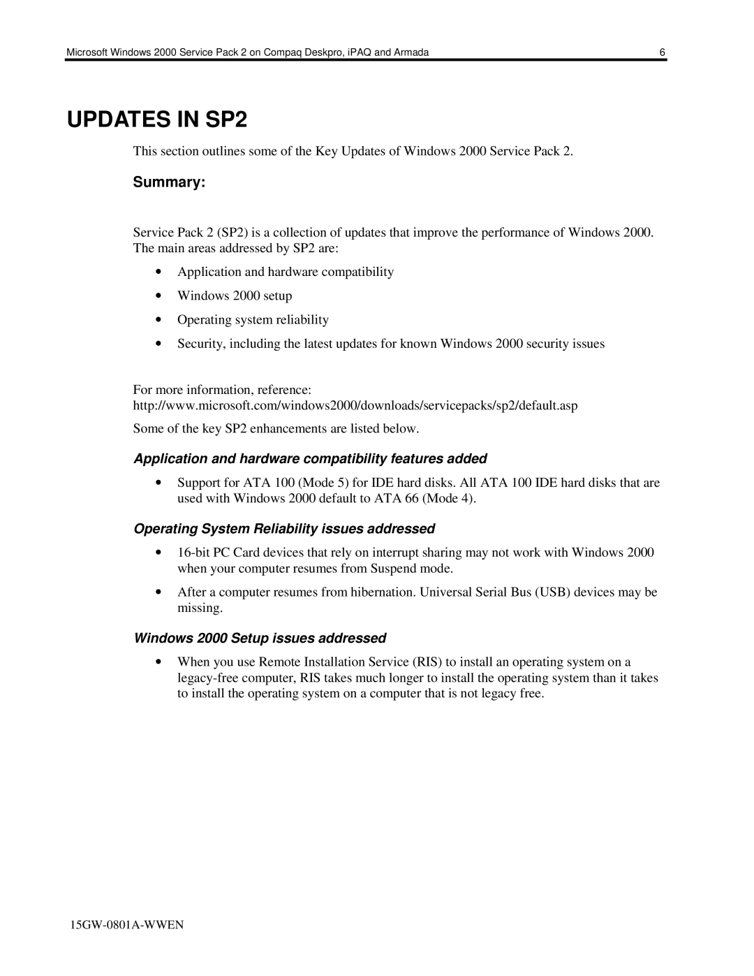 HP 110s manual Updates in SP2, Summary 